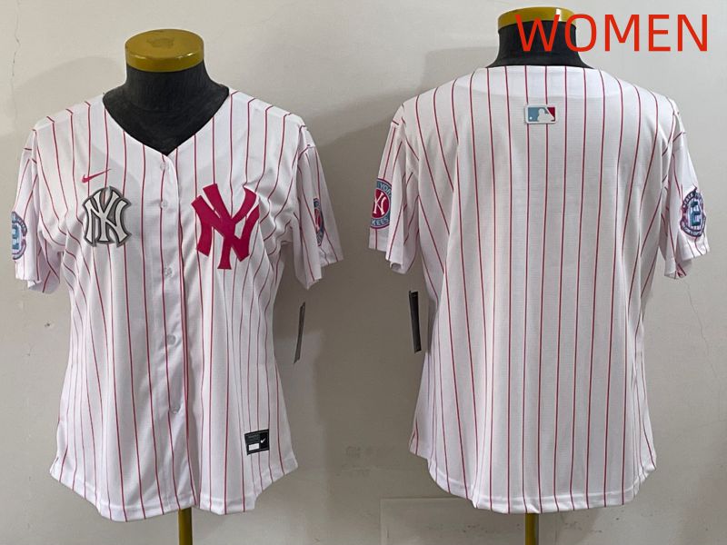 Women 2025 New York Yankees Blank White Stripe Joint Name Nike MLB Jersey style 4